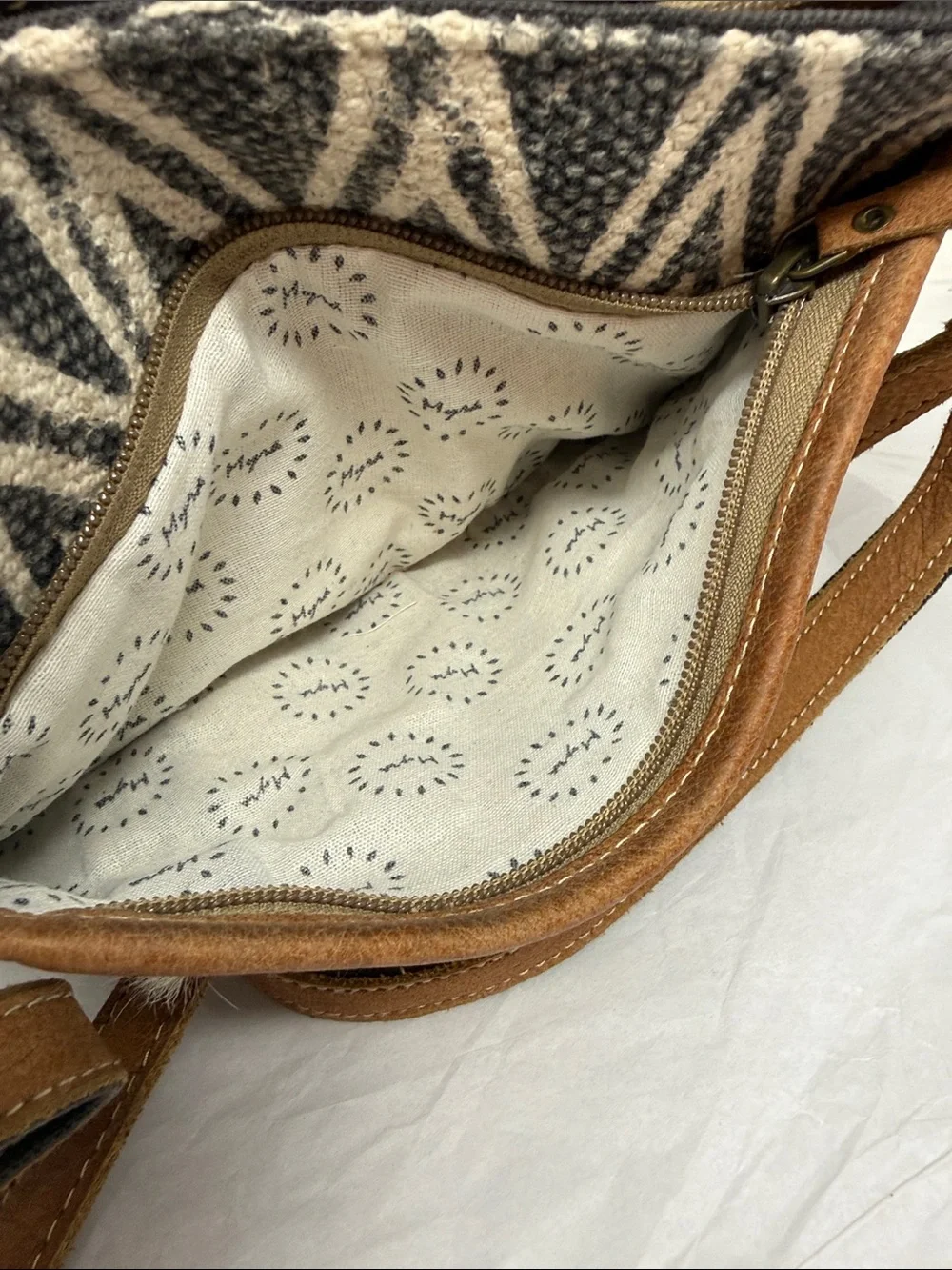 Myra Bag Tedious Upcycled Canvas & Cowhide Small Crossbody Bag Western Boho